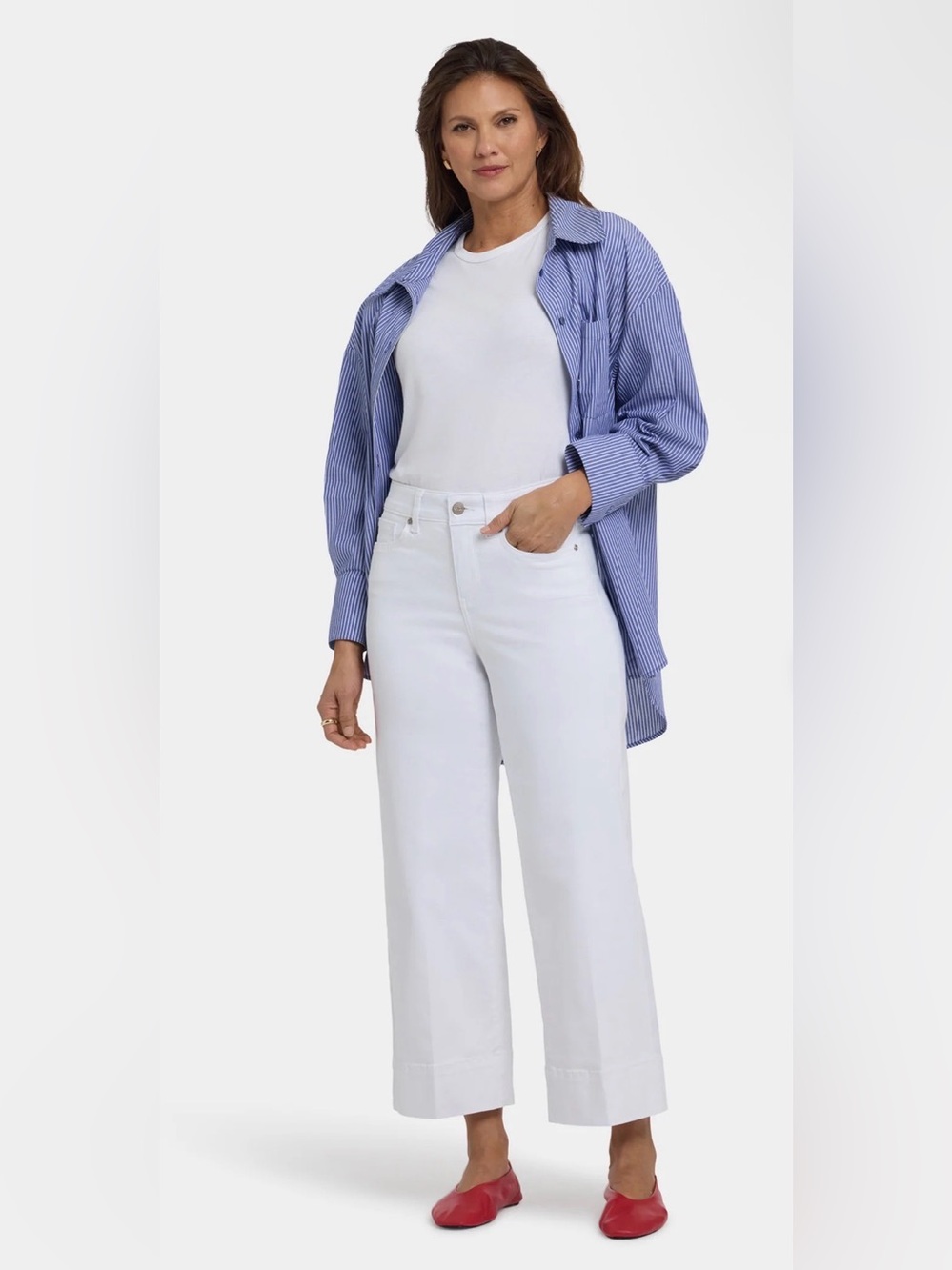 NYDJ White Wide-Leg High-Rise Jeans